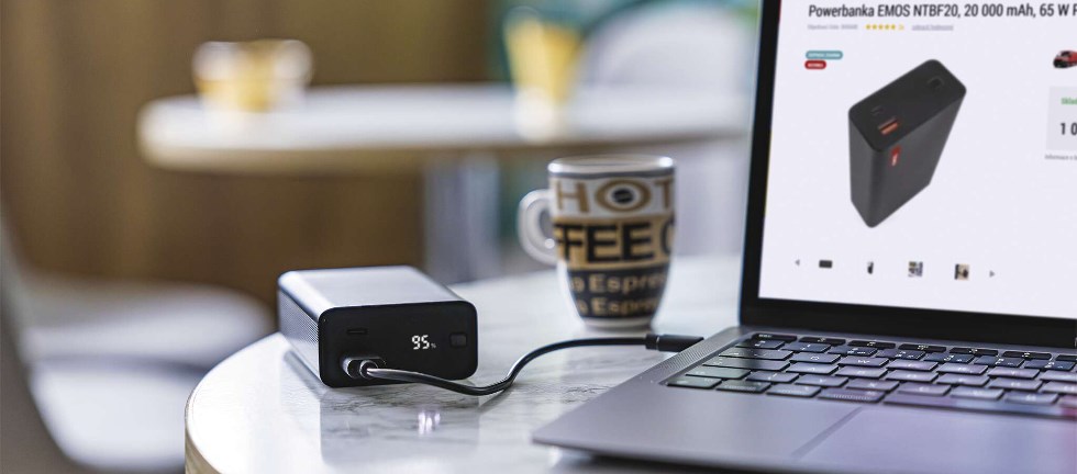 Emos Powerbanka NTBF20, 20 000 mAh, 65 W PD, černá fast charge